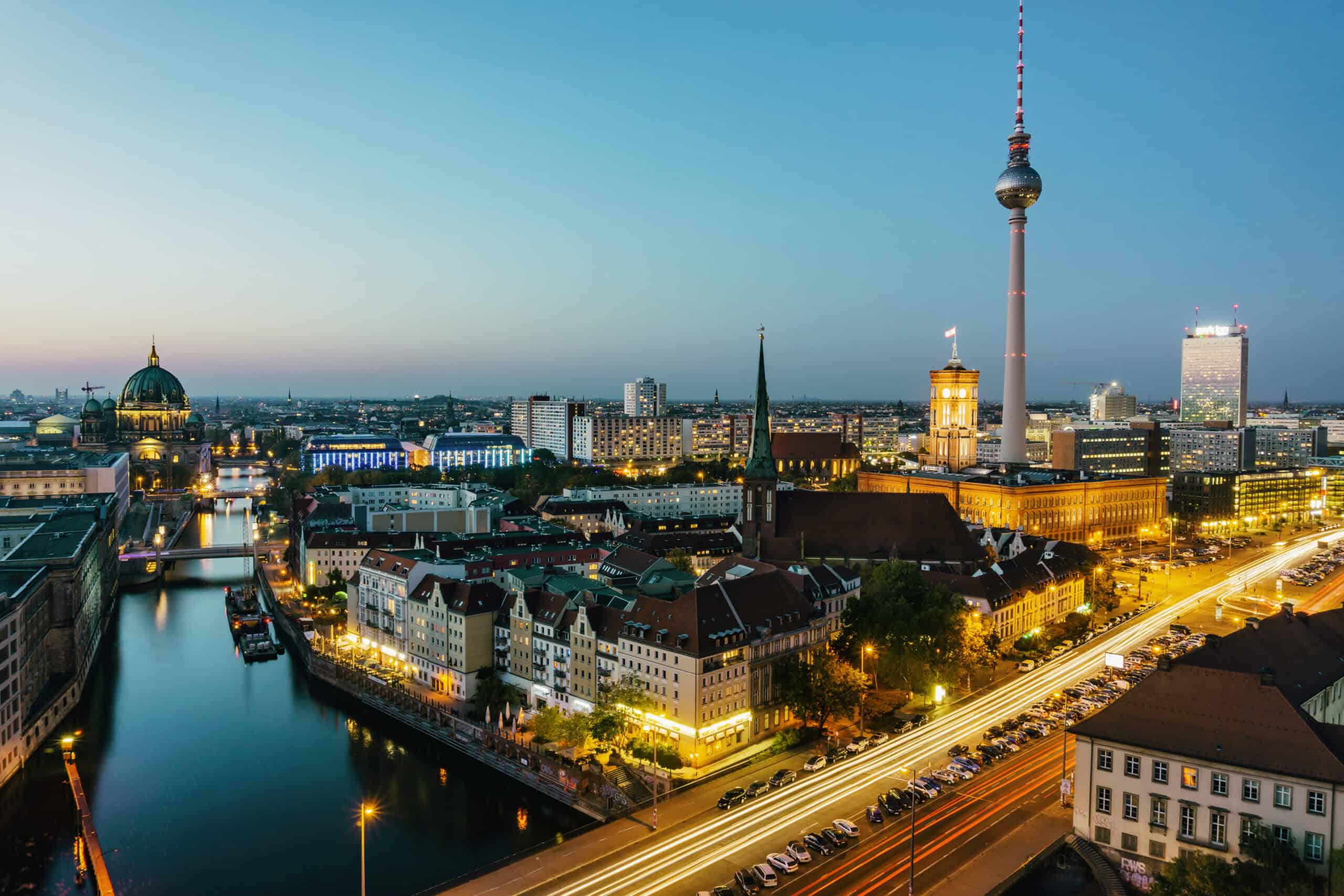 Skyline After Sunset with Tv Tower and Spree River