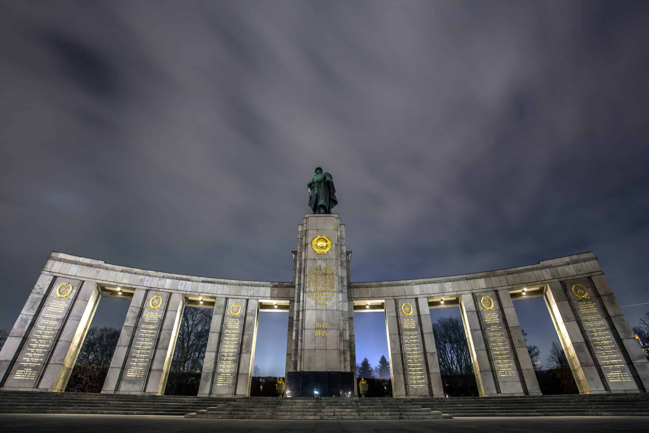 Low angle shot of the Soviet War Memorial in Tiergarten, Berlin under the breathtaking sky
